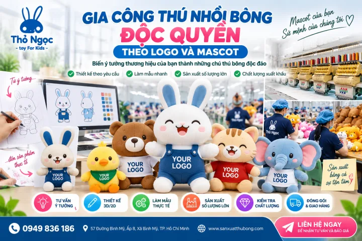 Gia công thú nhồi bông độc quyền theo logo & mascot