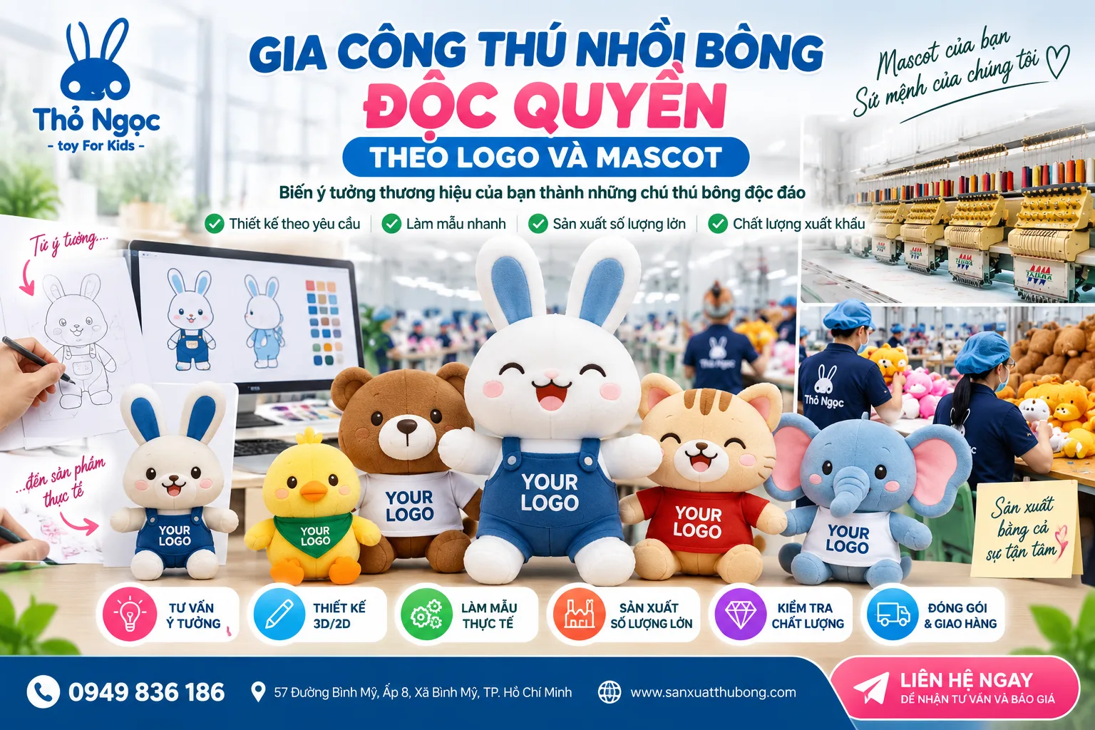 Gia công thú nhồi bông độc quyền theo logo & mascot