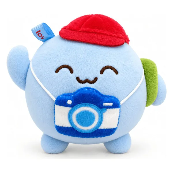 Mascot mây xanh đeo máy ảnh